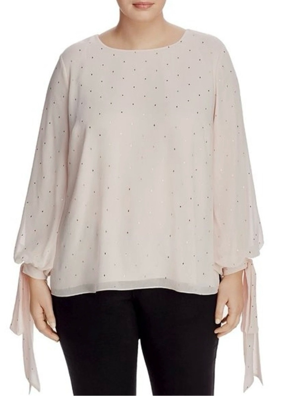 Vince Camuto Tie Cuff Bubble Sleeve Gilded Diamond Blouse Top - 2X